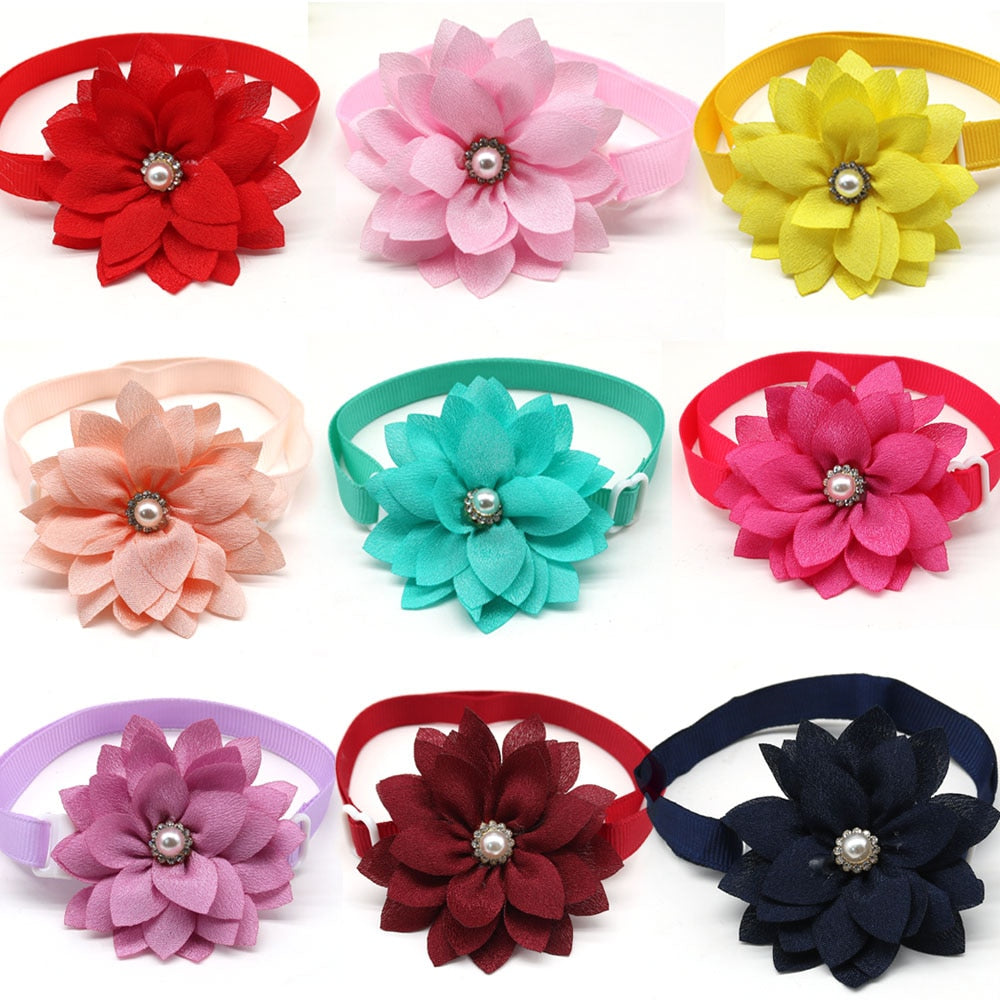 New 100pcs Small Dog Accessories Chiffon Rhinestone Pet Dog Cat Bowtie Collar Flower Small Dog Puppy Bow Tie Pet Supplies