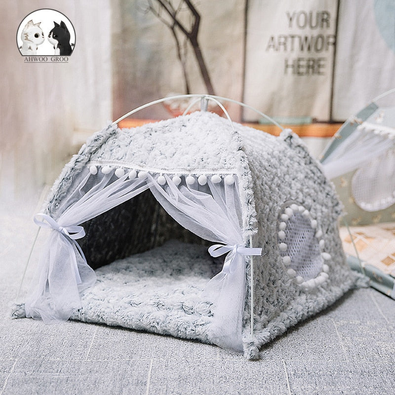 Sweet Princess Cat Bed Foldable Small Cats Tent House Kitten Dog Basket Beds Cute Cat Houses Home Cushion Pet Kennel Products