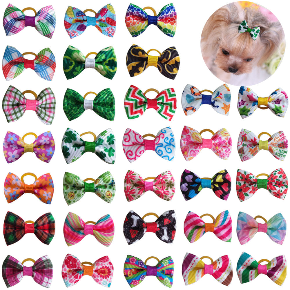 20 Pcs Dog Bows Pet Dog Grooming Accessories Products Handmade Christmas Small Dog Hair Bows Rubber Band Cat Hair Clips Boutique