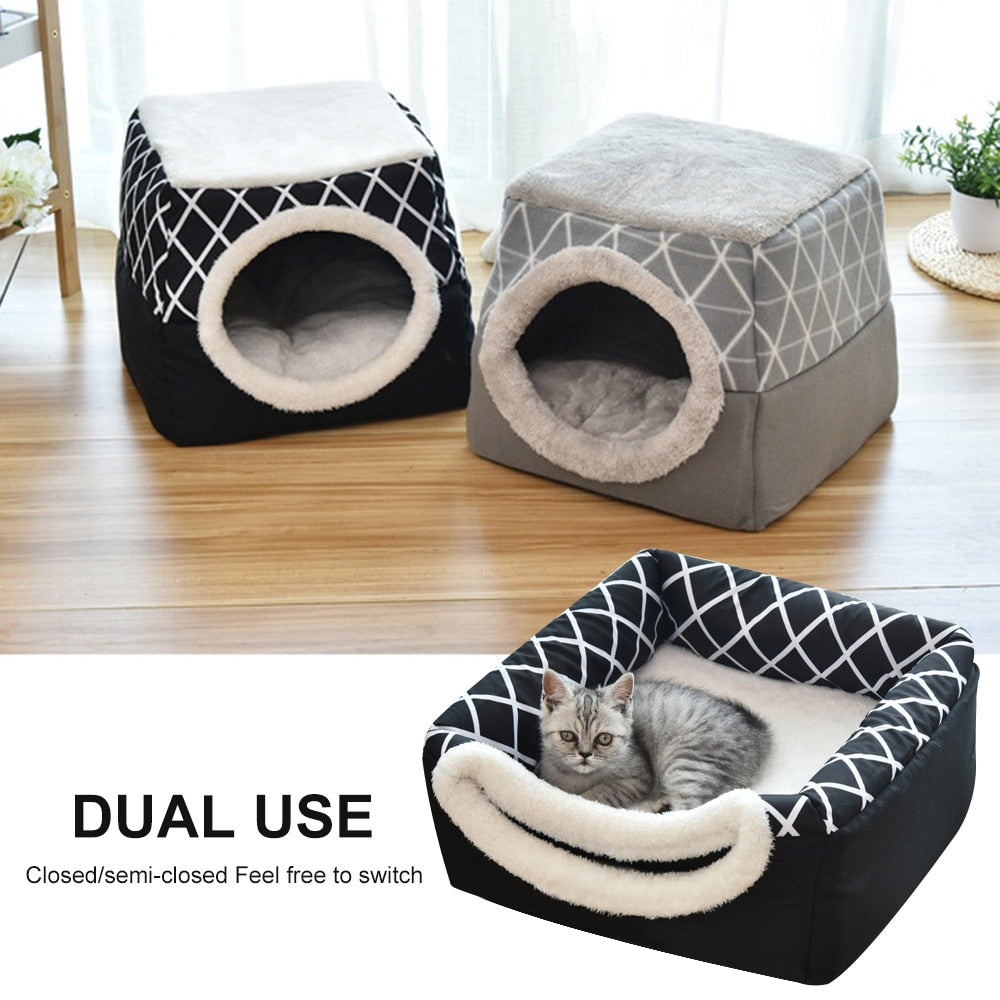 Pet Cat House Foldable Winter Warm Tent Breathable For Small Dogs Cats Nest Warm Sleeping Bed Puppy Mat Kennel Cat Supplies