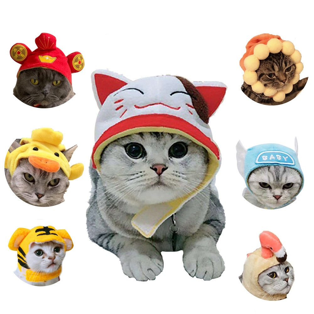 Cute Hat For Cat Puppy Dog Cotton Pet Hat Cap Adjustable Cosplay Headgears Cats Accessories Gatos Perros New Year Christmas Gift