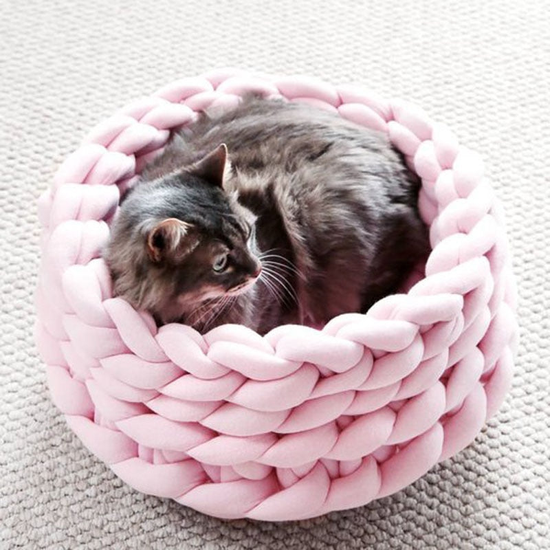 HOT Sale Cat Bed Pet House Fashion Woven Wool Cotton Cat Cave Basket Lazy Lounger Soft Kennel Dog Sleep Sofa Washable Pet Supply