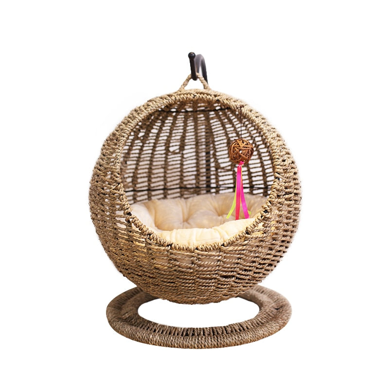 Round winter cat's nest general purpose for semi closed opening with pad washable cat bed house basket pet supplies cat hammock