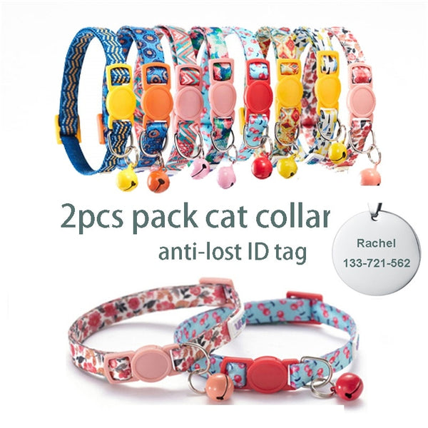 UFBEMO 2pcs pack Cat Collar Personalized breakaway with bell pet necklace for small dog chihuahua puppy collar pet products