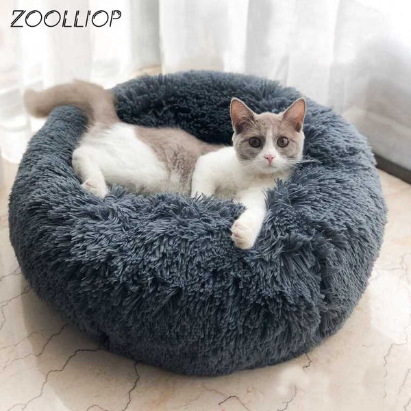 Round Plush Cat Bed House Soft Long Plush Best Pet Dog Bed For Dogs Products Nest Winter Warm Sleeping Cat Pet Bed Mat Cat House