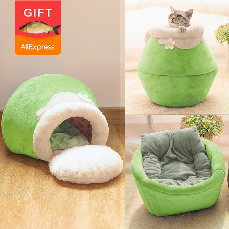 Winter Warm Cat Bed Plush Soft Portable Foldable Cute Cat House Cave Sleeping Bag Cushion Thickened Pet Bed Kittens Products