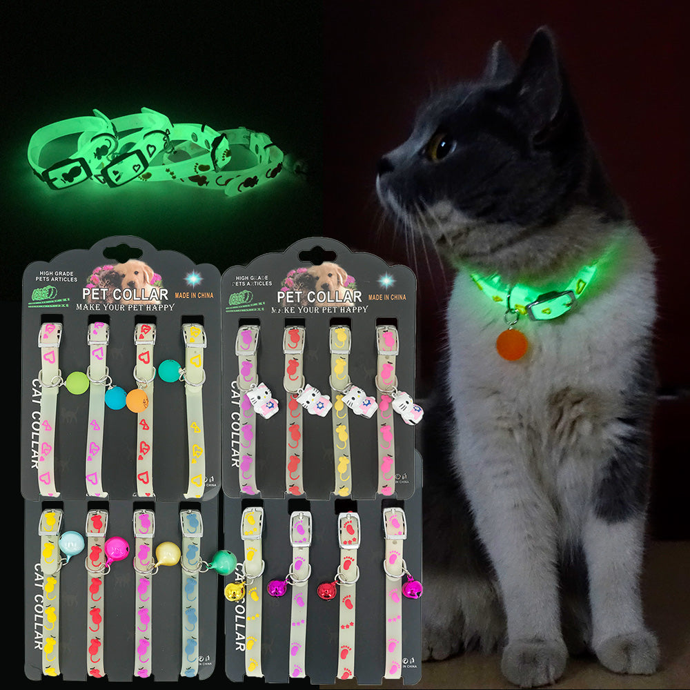 Cat Collar with Bell Luminous Cats Collars Kitty Necklace Safety Kitten Glow Kitten Neck Ring Reflective Cat Accessories